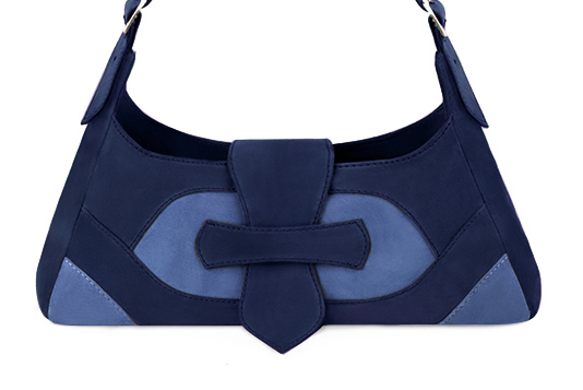 Dress handbag in navy blue and electric blue leather - Profile view